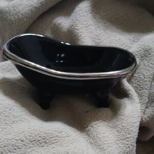 Elegant Black Soap Dish with Silver Trim NEW